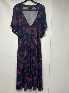 Lane Bryant Navy Midi Dress with Pink Floral Print